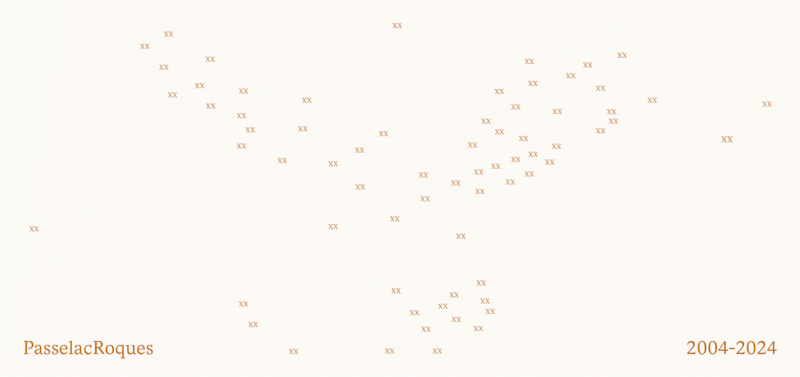 GIF animé de la carte des 20 ans de Passelac & Roques, dévoilant des transitions élégantes et des éléments graphiques célébrant deux décennies de réalisations