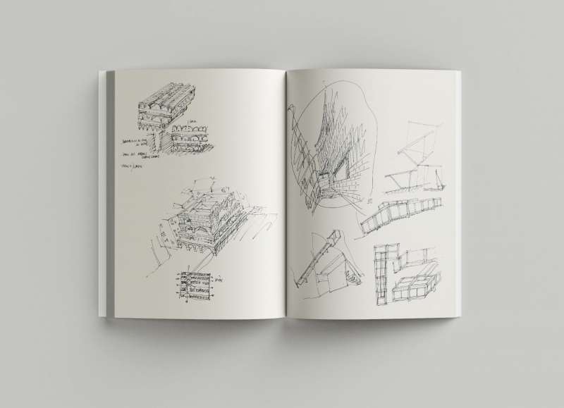 Livre de la médiathèque de Grasse ouvert sur une double page de croquis d'Ivry Serres, révélant l'approche architecturale et artistique du projet.