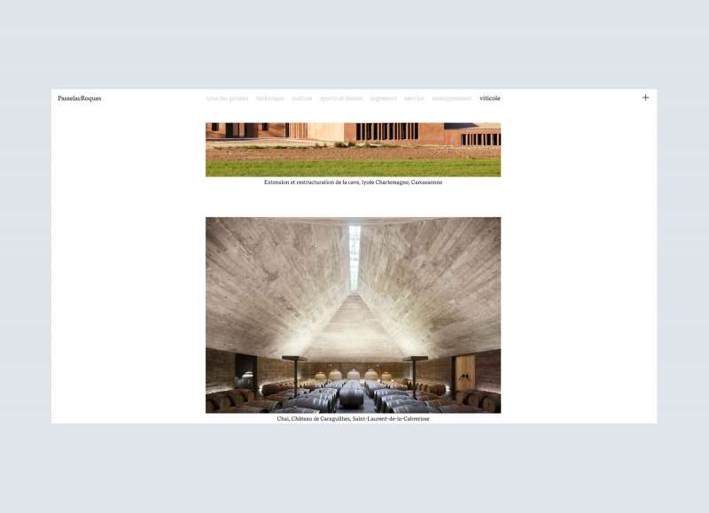 Capture du nouveau site web de Passelac & Roques, présentant une page projet détaillée avec des visuels immersifs et une mise en page soignée