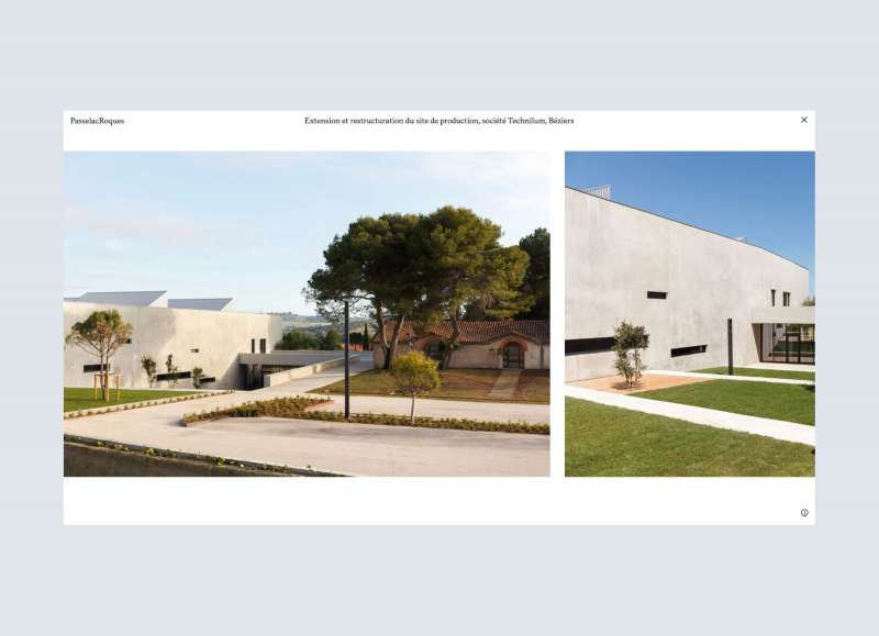 Capture du nouveau site web de Passelac & Roques, illustrant l'accès intuitif aux informations clés et une présentation visuelle des projets architecturaux